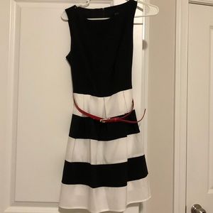 Black and White Dress with red belt